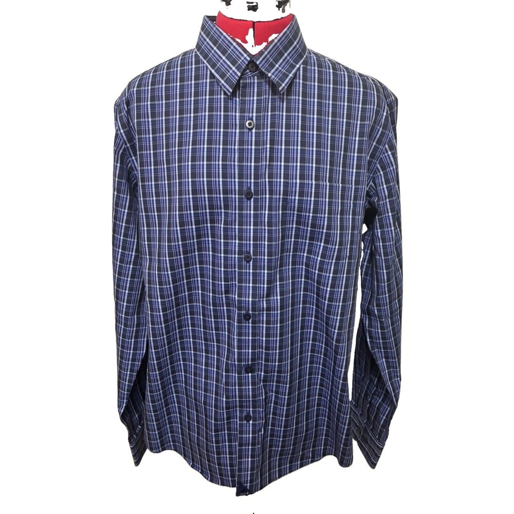 Untuckit Men’s Blue Plaid Button Down Long Sleeve Dress Shirt Size Large
